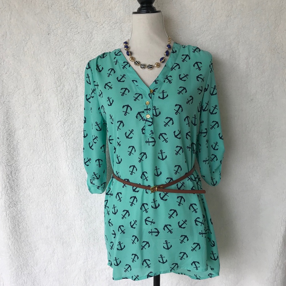 Rue 21 Teal/Navy Anchor nautical Dress Sz S NWT